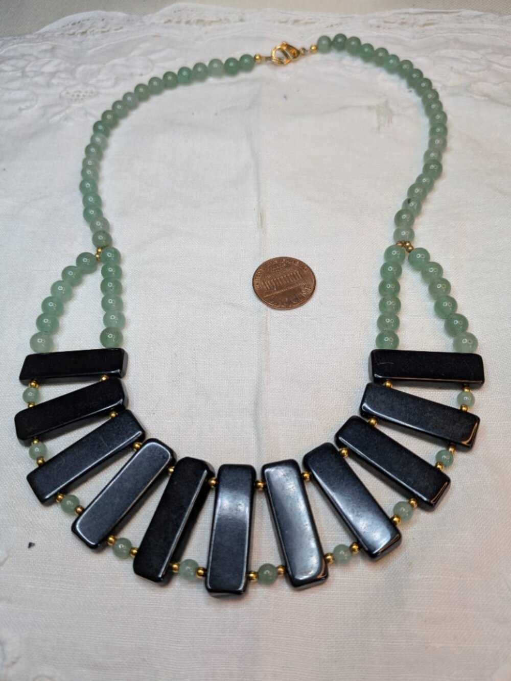 Lee Sands Jade and Abalone Necklace & Bracelet Set – Fringe Bib Style - Picture 9 of 10